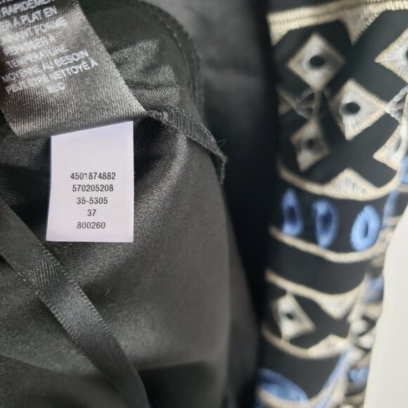 White House Black Market Embroidered Dress Blue Black Stripe Halter Sheath 8 - Picture 9 of 9